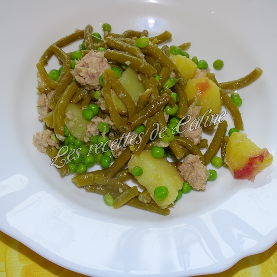 Salade de pommes de terre au thon, haricots et petits pois15