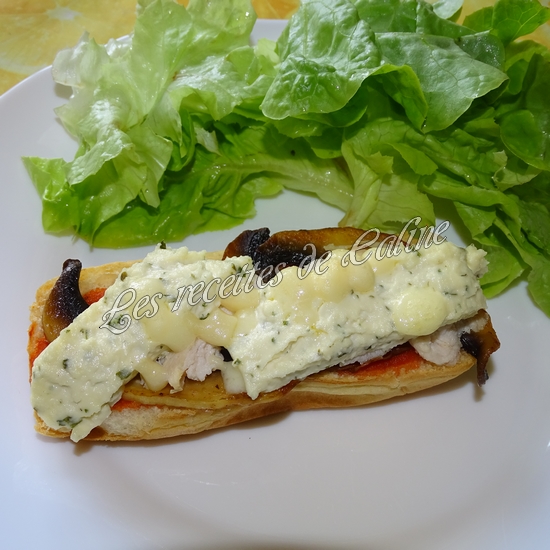 Petit pain pizza au poulet, champignons et boursin17