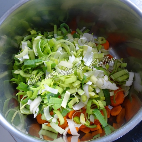 Potage de poireaux et carottes au parmesan avec leurs pâtes coquillettes06