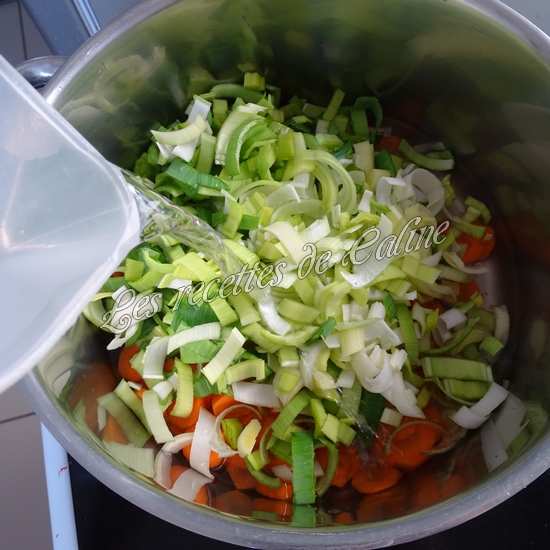 Potage de poireaux et carottes au parmesan avec leurs pâtes coquillettes09