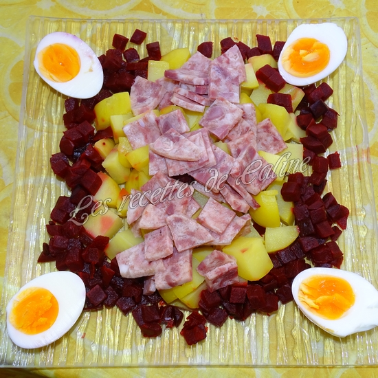 Salade de pommes de terre aux betteraves et museau de porc16