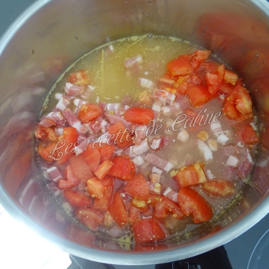 One pot pasta tomates, lardons10