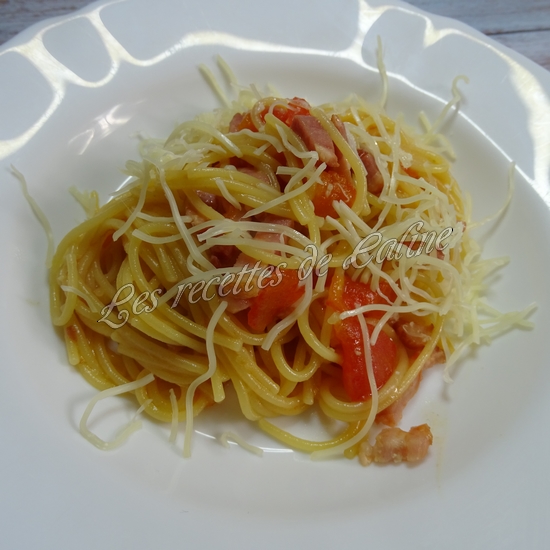 One pot pasta tomates, lardons13