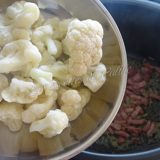 Pâtes au chou fleur, lardons et fromage à l'autocuiseur09