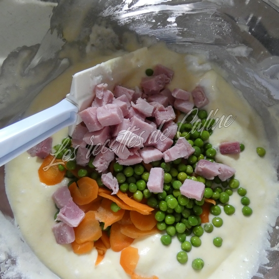 Gaufres salées au jambon, carottes et petits pois15