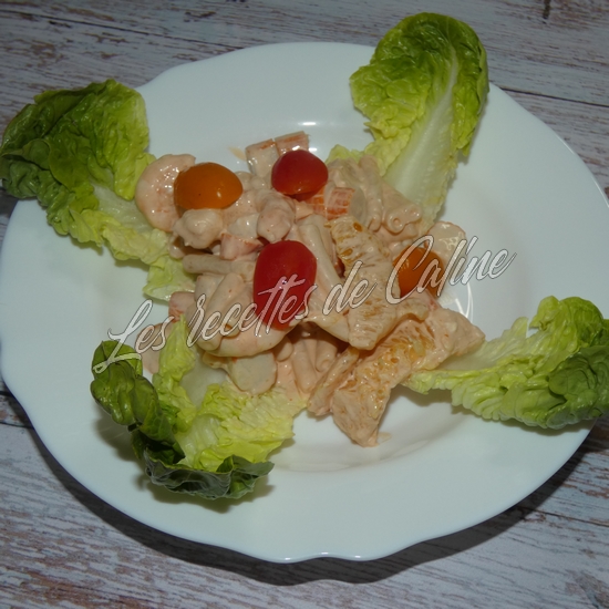 Salade de pâtes, crevettes, surimi et orange20